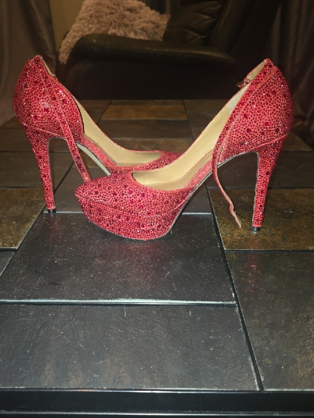 Jessica Simpson Red Glitter Pointed Ankle-Strap Heels - Picture 11 of 12